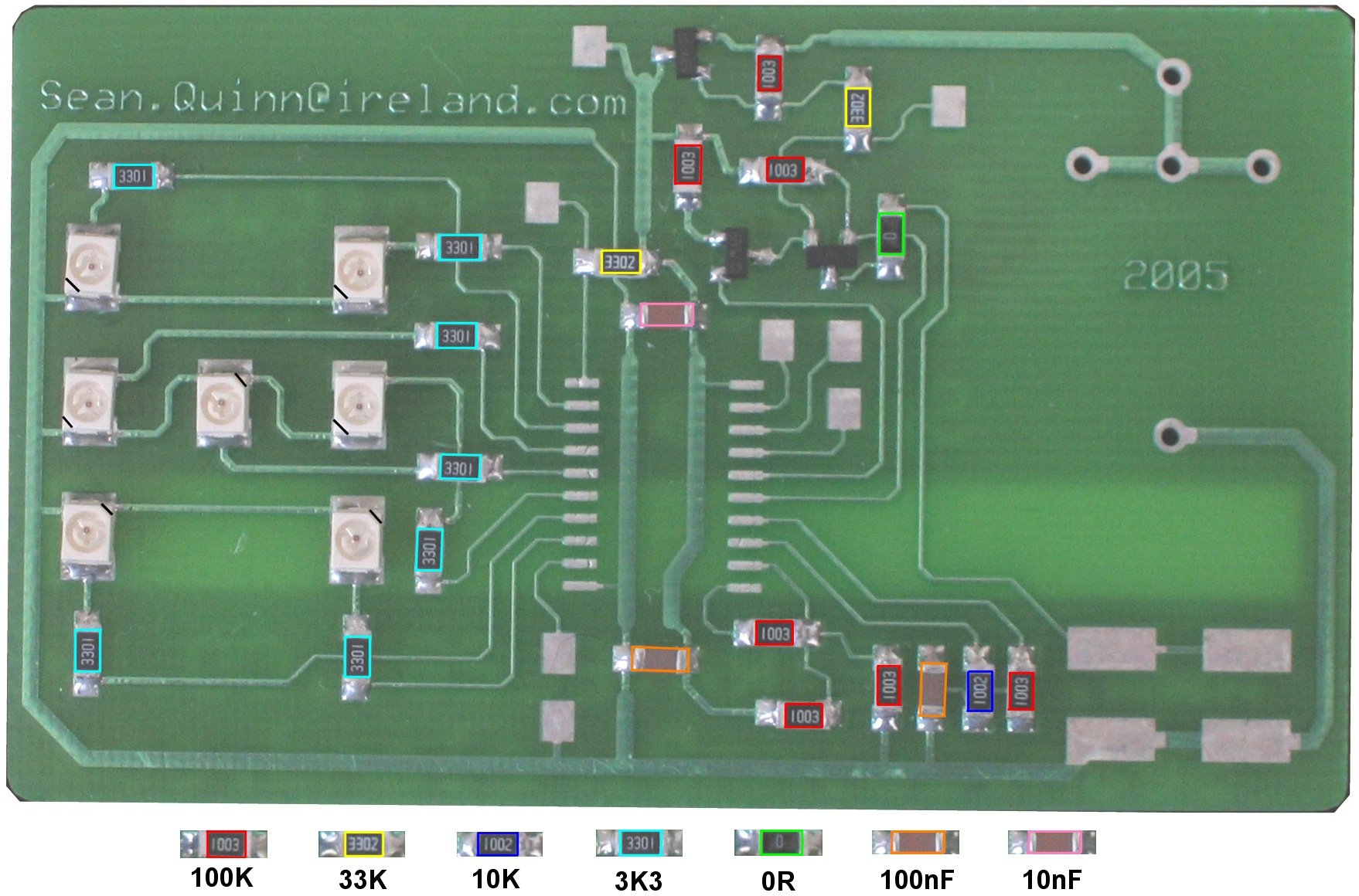 Component positions for the printed circuit board