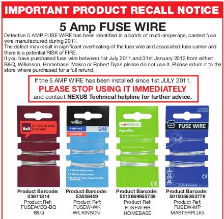 Urgent fusewire recall notice