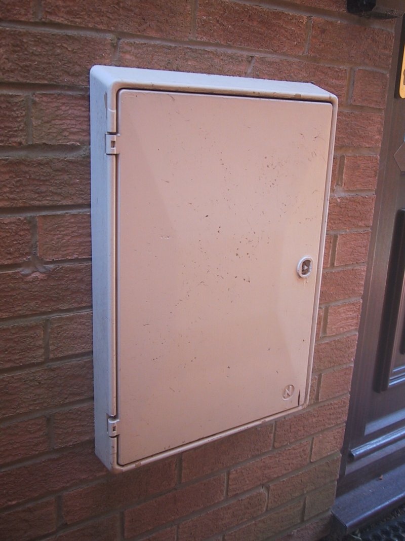 Door to the cupboard containing the incoming supply and meter in newer properties