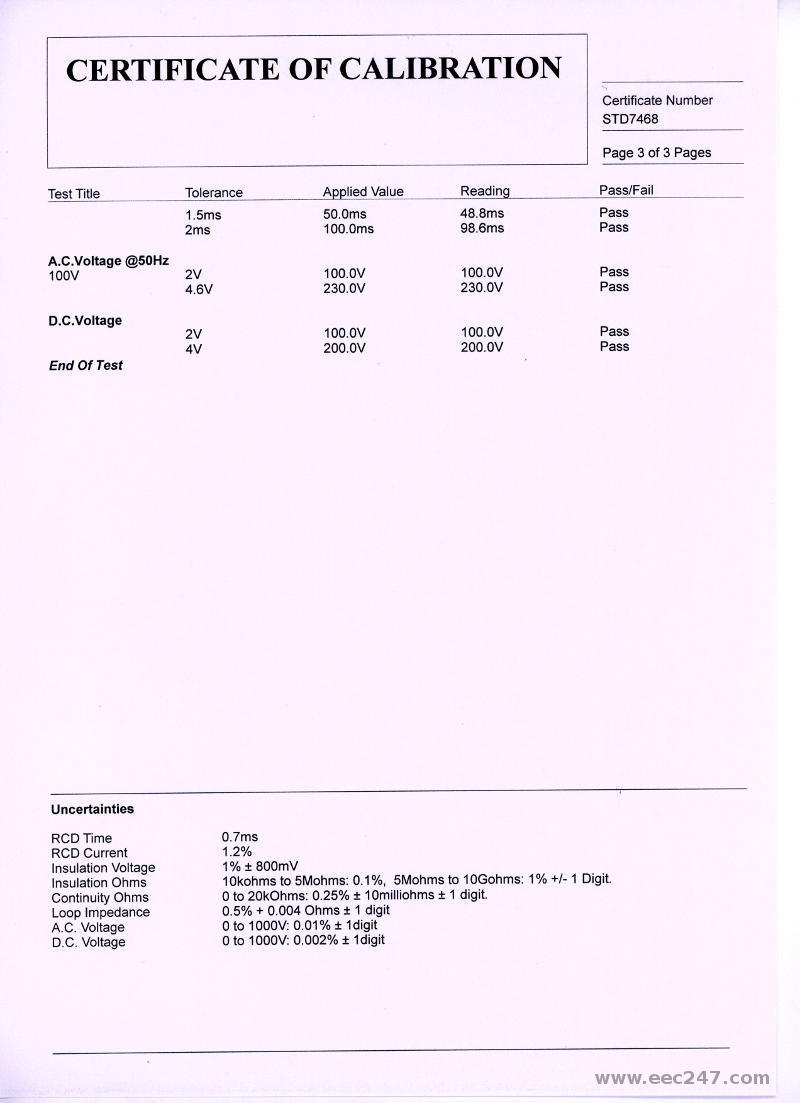 MFT calibration certificate page 3