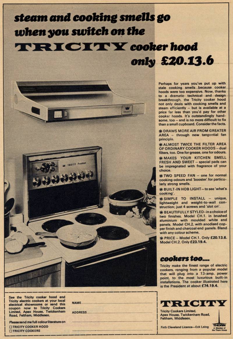 Early 1970s magazine advertisement for an electric cooker hood