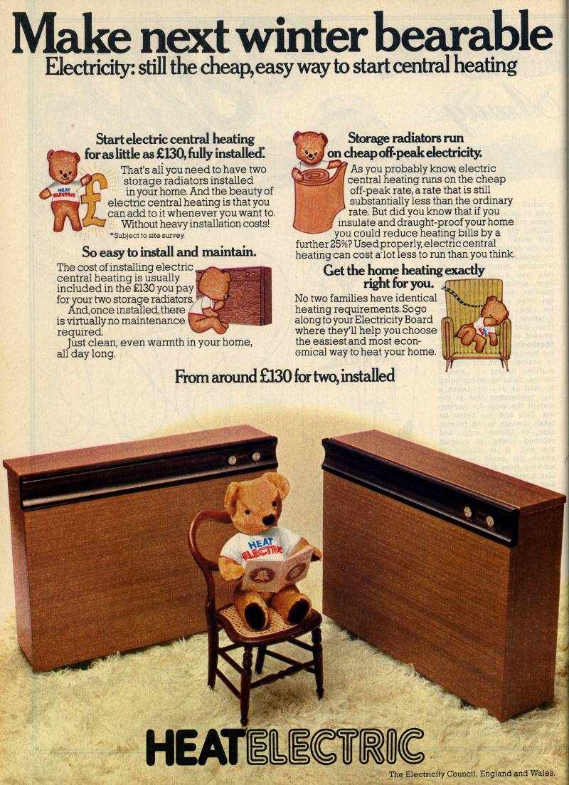Storage heater magazine advertisement in 1976