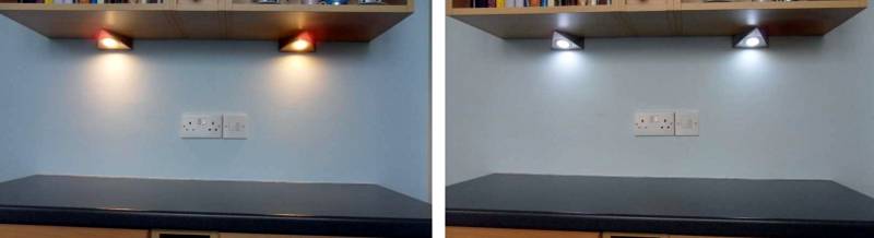 Comparison of Halogen and LED wedge under cupboard lighting