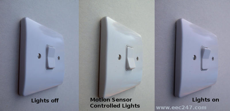 Three position switch with, off, PIR controlled or always on settings