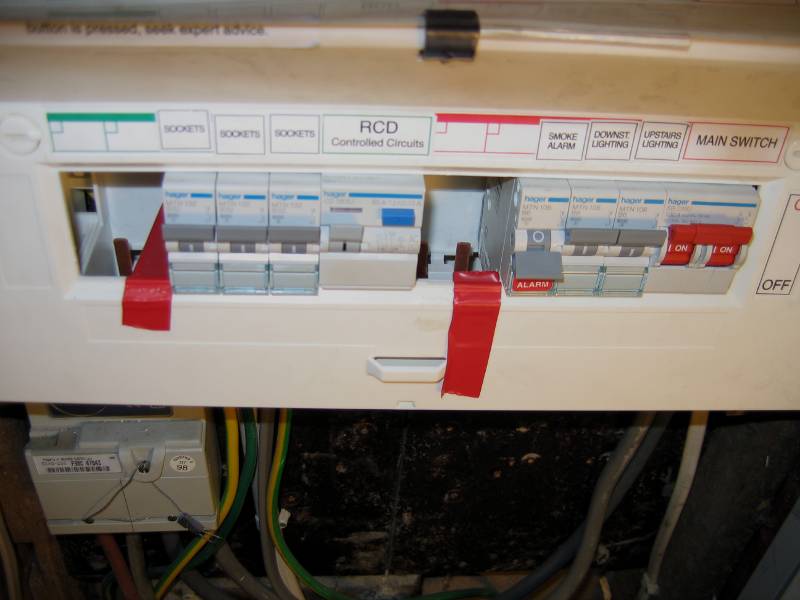 Consumer unit found with exposed live parts accessible