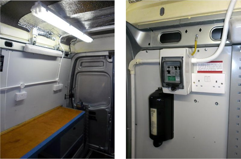 Sockets,lights and RCD protected distribution board inside the van