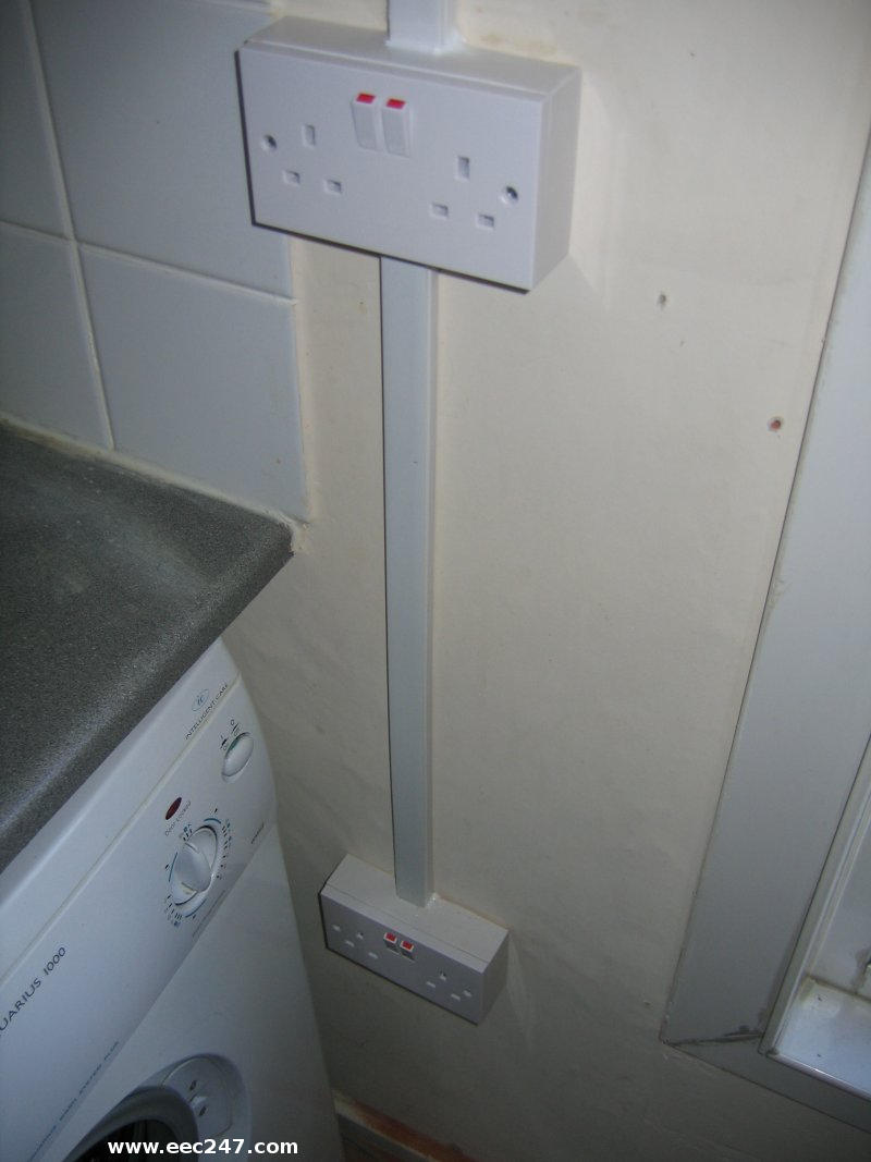 Extra sockets in the utility room, surface mounted with cabling in trunking