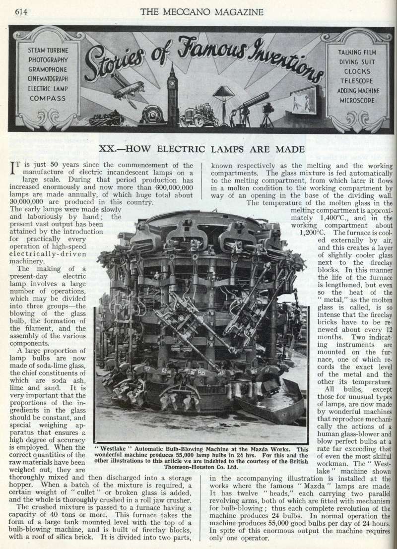 How Electric Lamps are Made - from the Meccano Magazine 1930