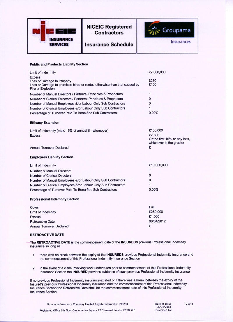 EEC Insurance Certificate Page 1