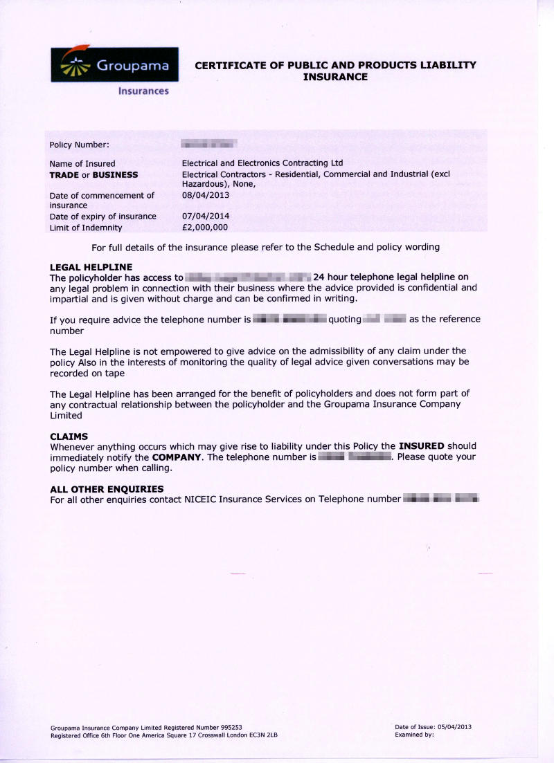 EEC Insurance Certificate Page 3