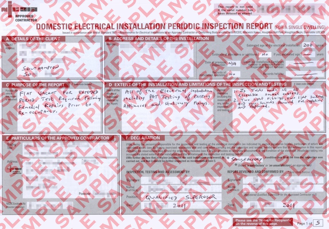 Domestic electrical installation condition report codes